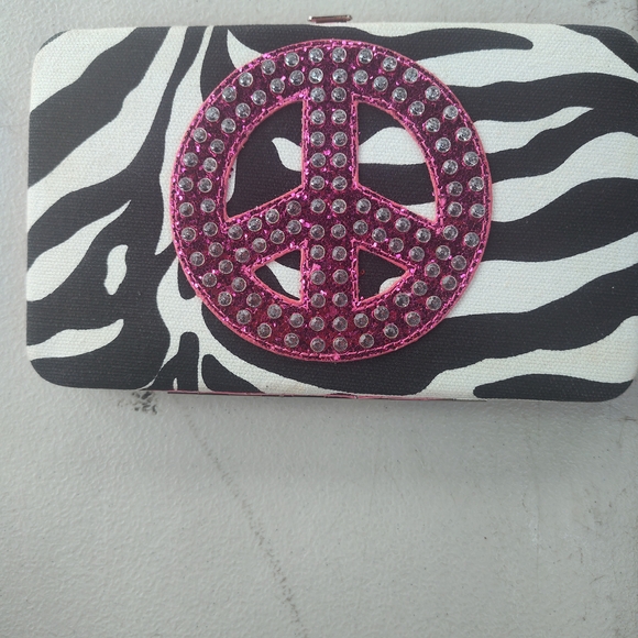 Zebra Print Clutch with Pink Peace Sign - Picture 1 of 3